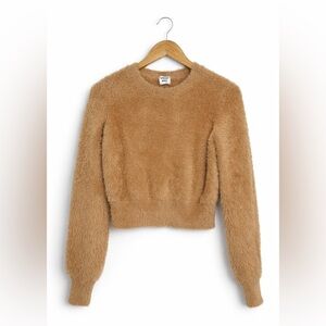 Aritzia Sunday Best Kitten Sweater Small Camel Fuzzy Cropped